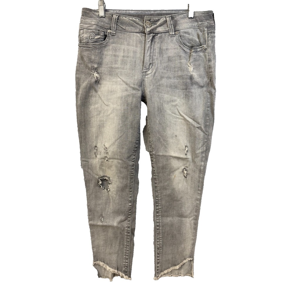 Seven7 Womens Distressed Gray Skinny Jeans Frayed‎ Tulip Hem Denim Pants